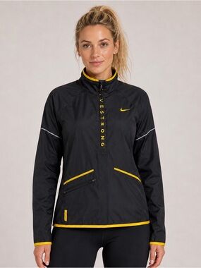 Nike Livestrong Lightweight 1/4 Zip Windbreaker Size S Black Yellow Running
